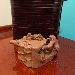 Bamboo Motif Miniature YiXing Clay Teapot